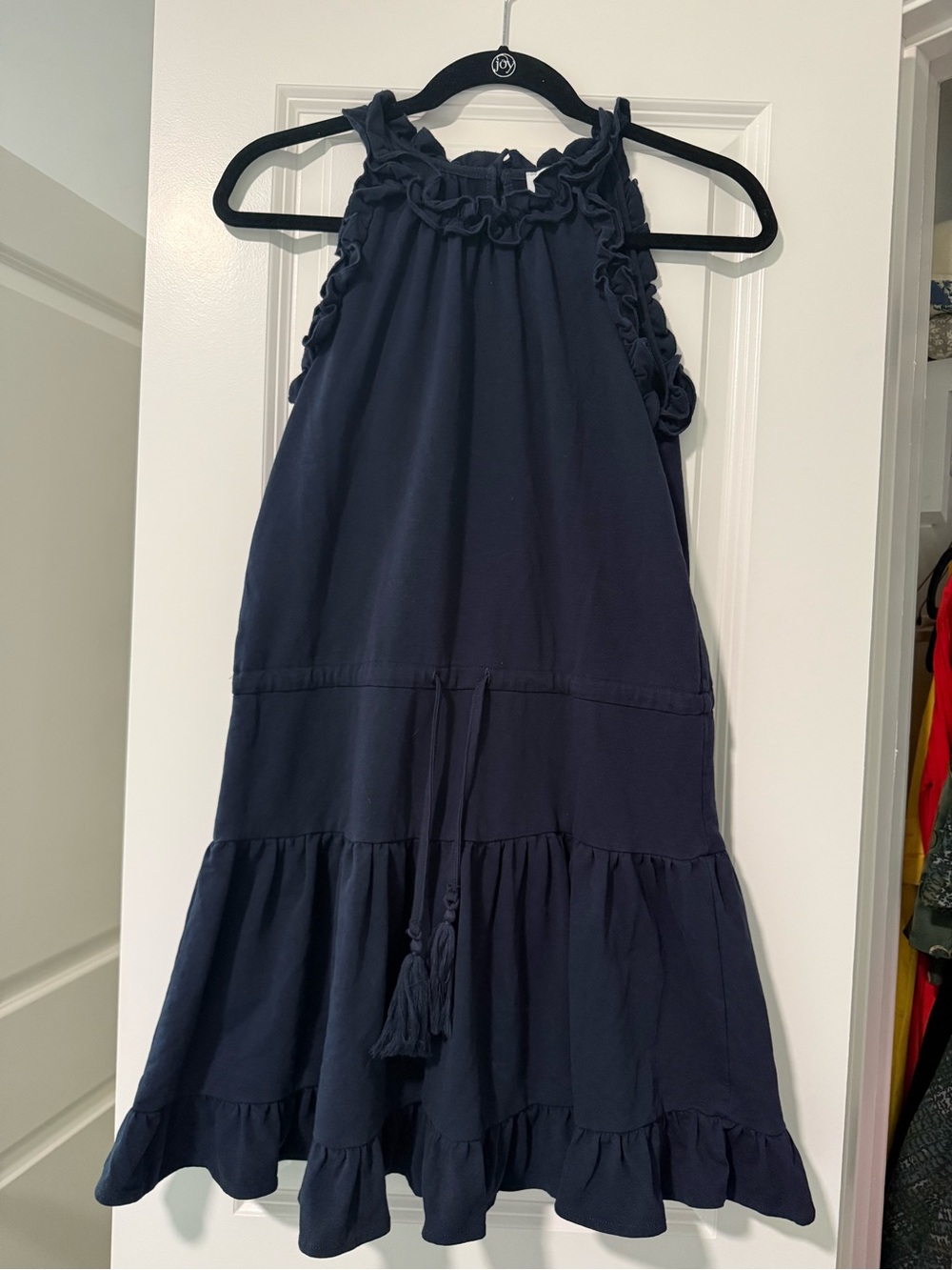 sundays Navy Ruffle Halter Dress